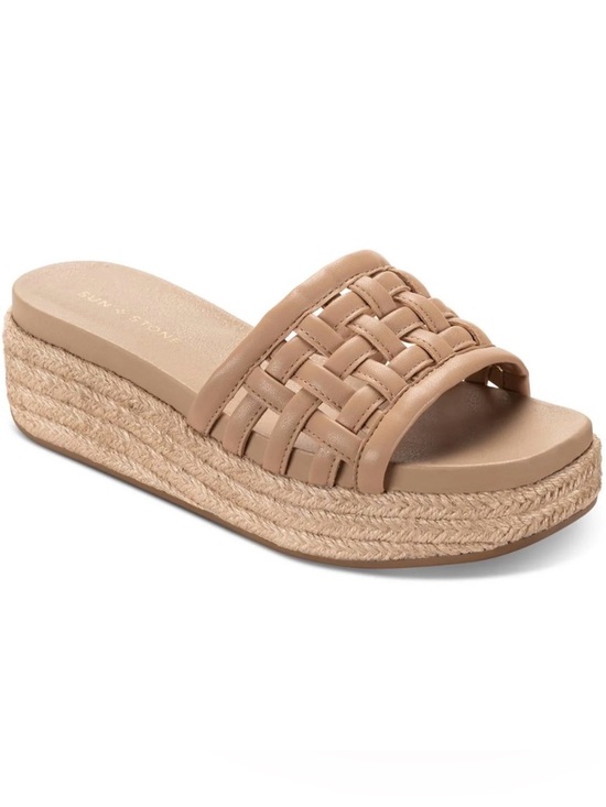 Sun + Stone Shoes - Sun + Stone Jordanaa Tan Woven Espadrille Platform Wedge Sandals - Sz. 8.5 (NIB)